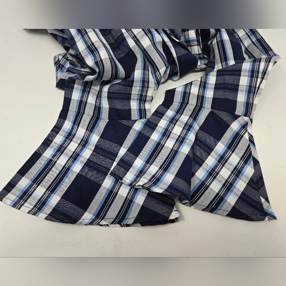 DRAPER JAMES BLUE PLAID BELL SLEEVE BLOUSE BUTTON UP SHIRT TOP WOMEN SIZE 4 - Picture 10 of 12